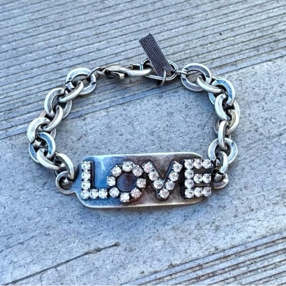 LOVE but make it bold chain Link ID bracelet with PAVE love letters.